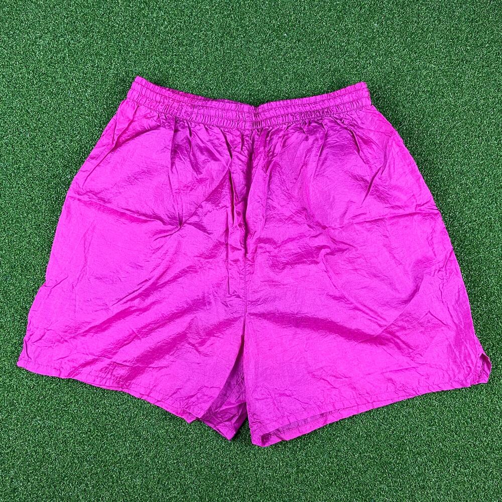 Vintage 90s Olympic Exposure Pink Nylon Elastic Waist Workout Shorts Sz L